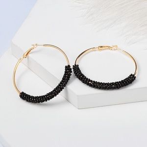 2/$35🖤 Anthropologie Gold Plated Black Beaded Hoop Earrings